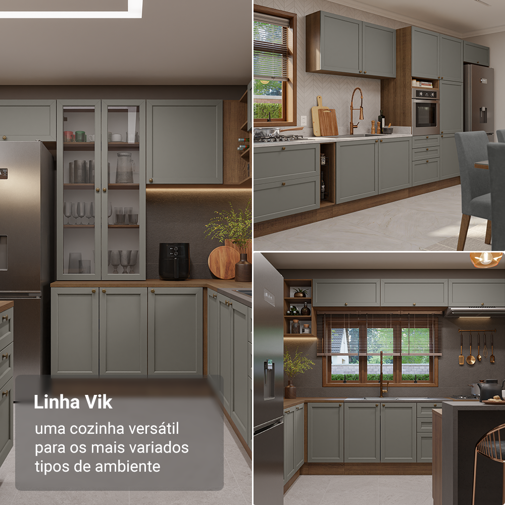 Armário de Cozinha Completa 270 cm Rustic/Cinza Vik Madesa 05