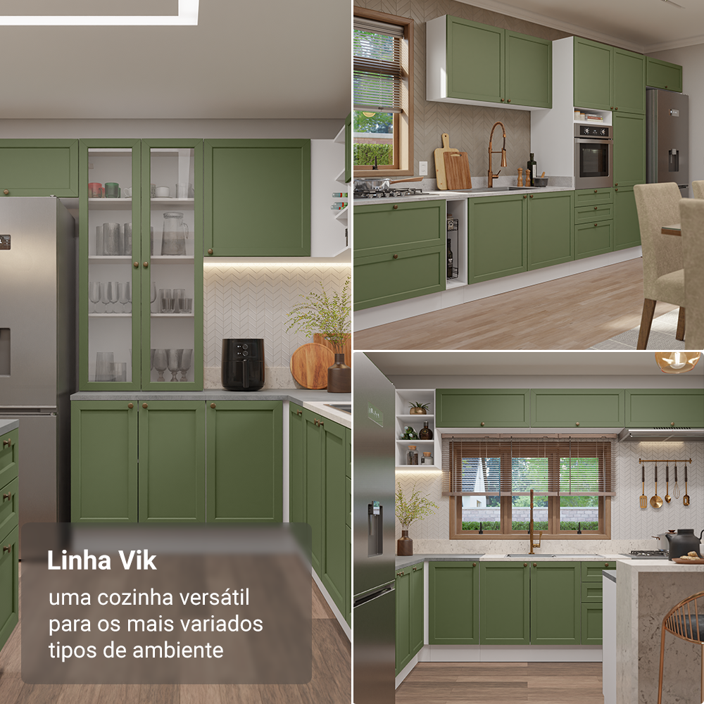 Armário de Cozinha Completa 270 cm Branco/Verde Vik Madesa 05
