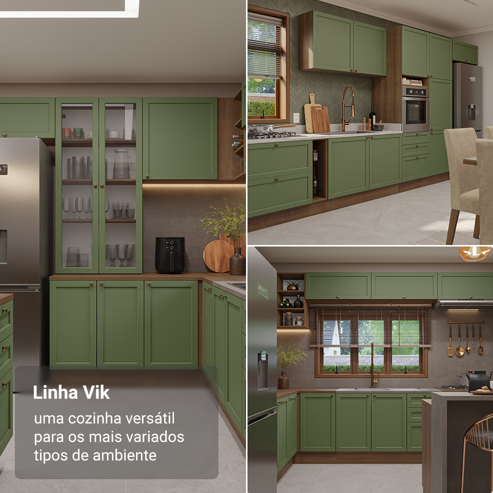 Armário de Cozinha Completa 270 cm Rustic/Verde Vik Madesa 05