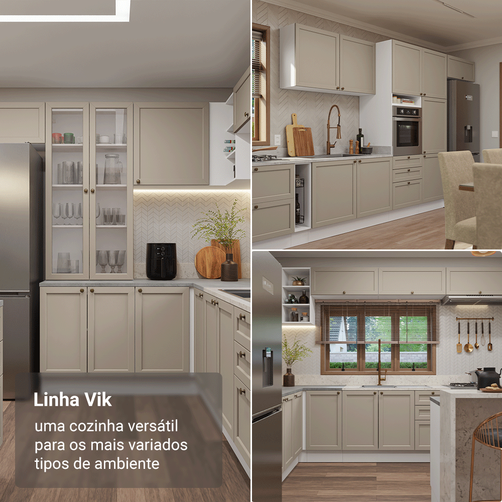 Armário de Cozinha Completa 270 cm Branco/Crema Vik Madesa 06