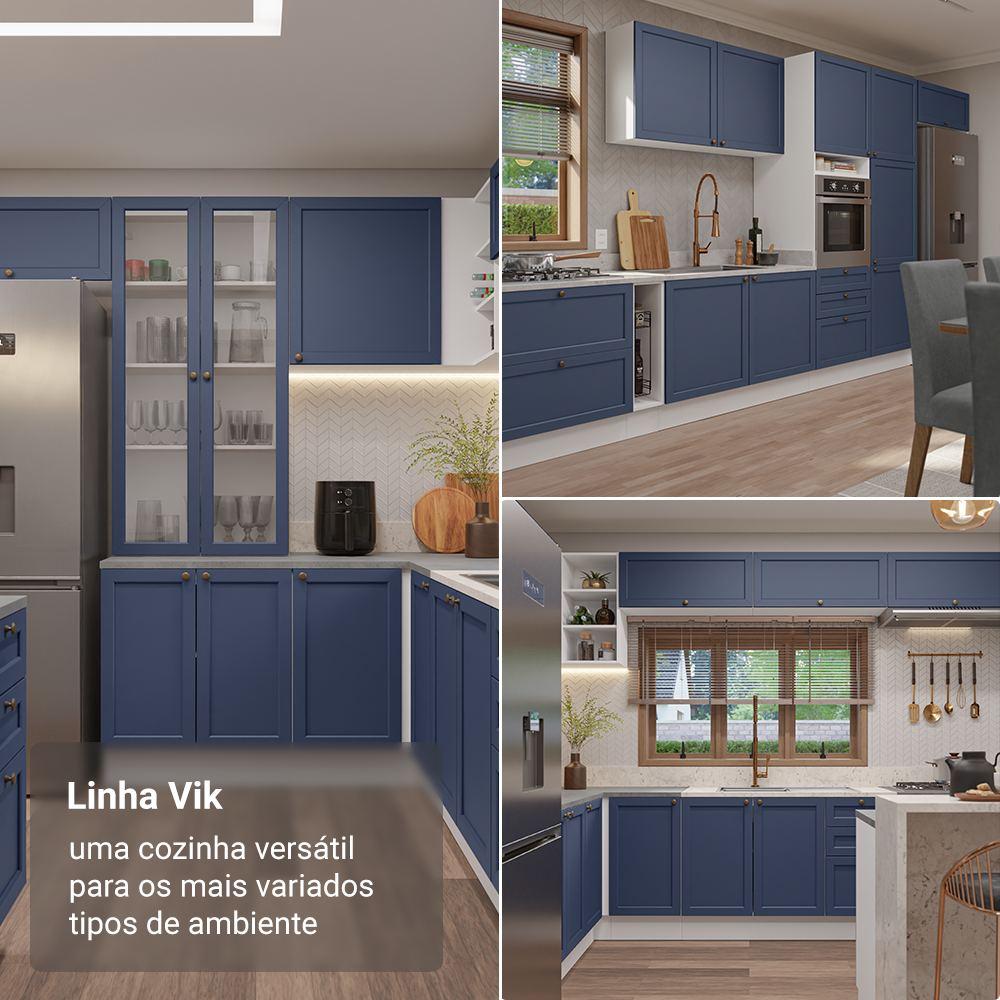 Armário de Cozinha Completa 270 cm Branco/Azul Vik Madesa 06