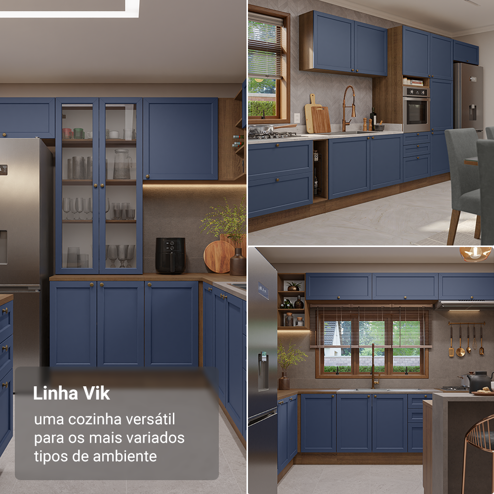 Armário de Cozinha Completa 270 cm Rustic/Azul Vik Madesa 06