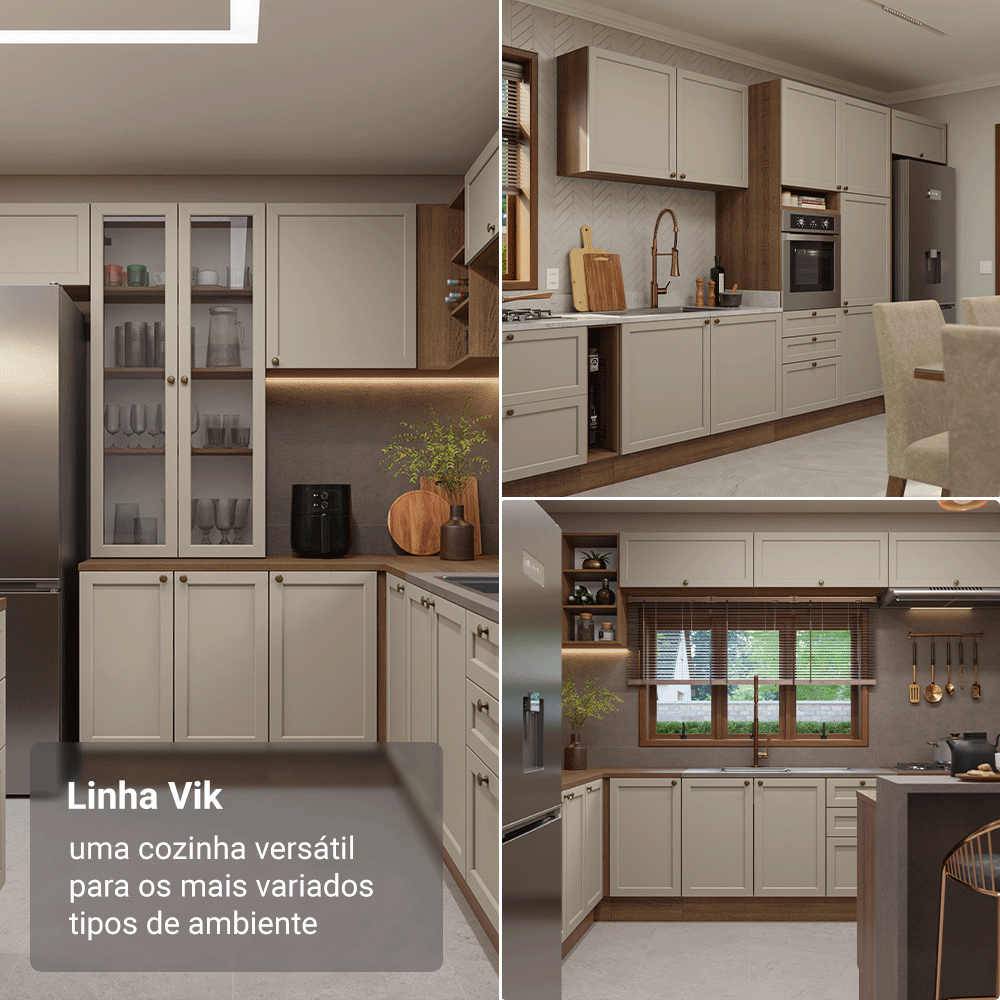 Armário de Cozinha Completa 340 cm Rustic/Crema Vik Madesa 01