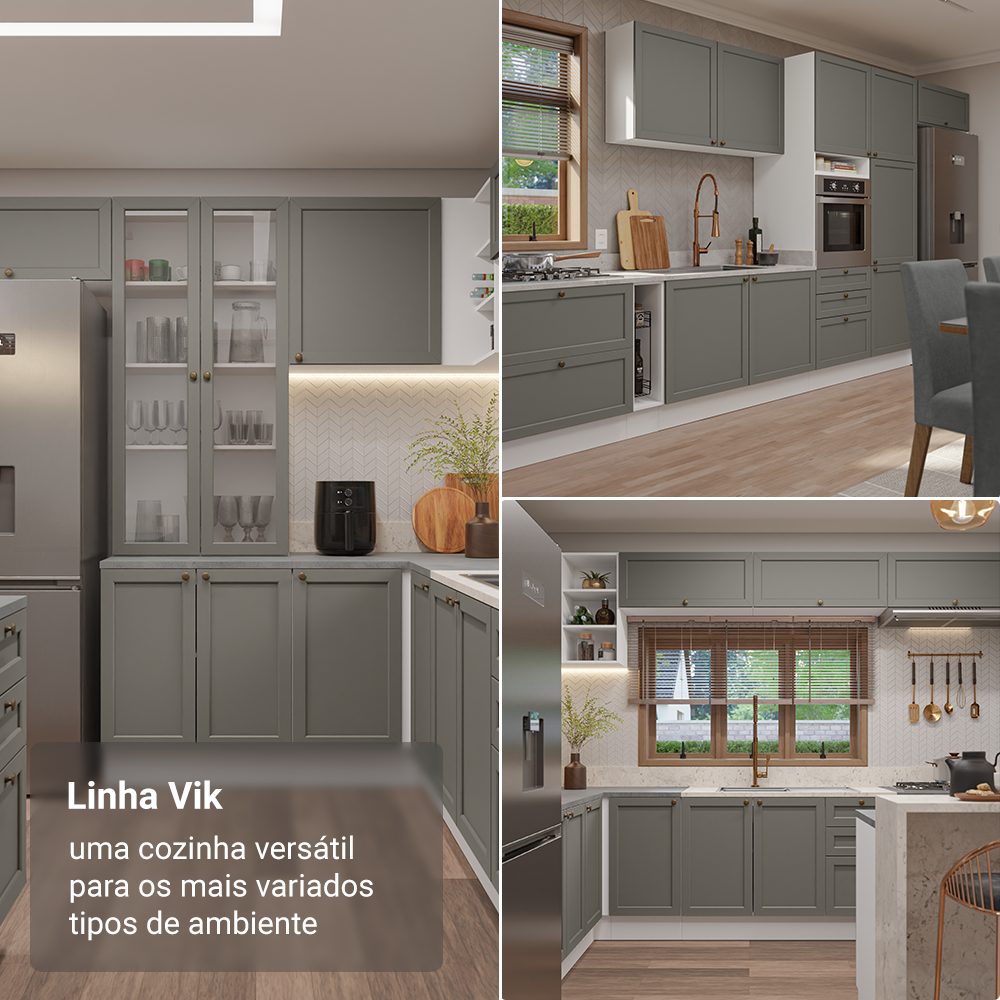 Armário de Cozinha Completa 340 cm Branco/Cinza Vik Madesa 01