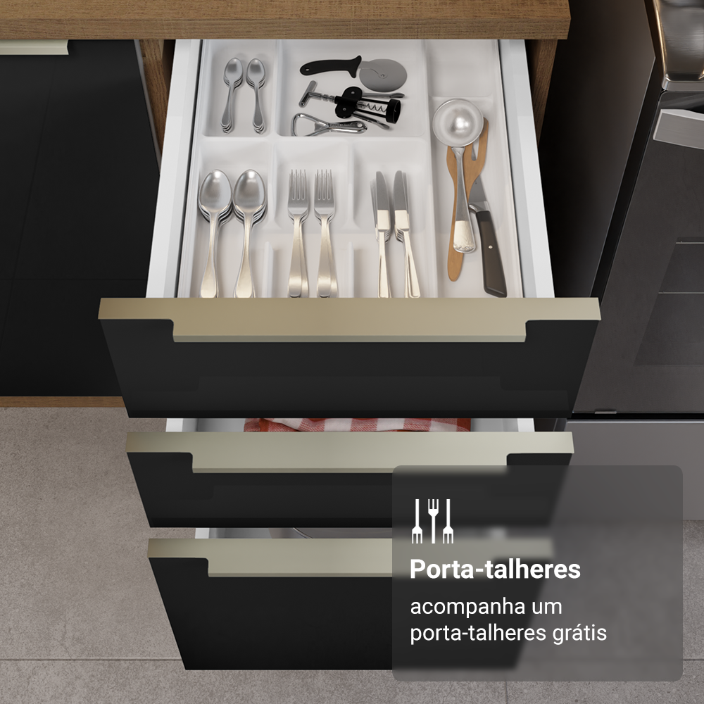 Balcão de Cozinha 40 cm 3 Gavetas (Sem Tampo) Rustic/Preto Lux Madesa