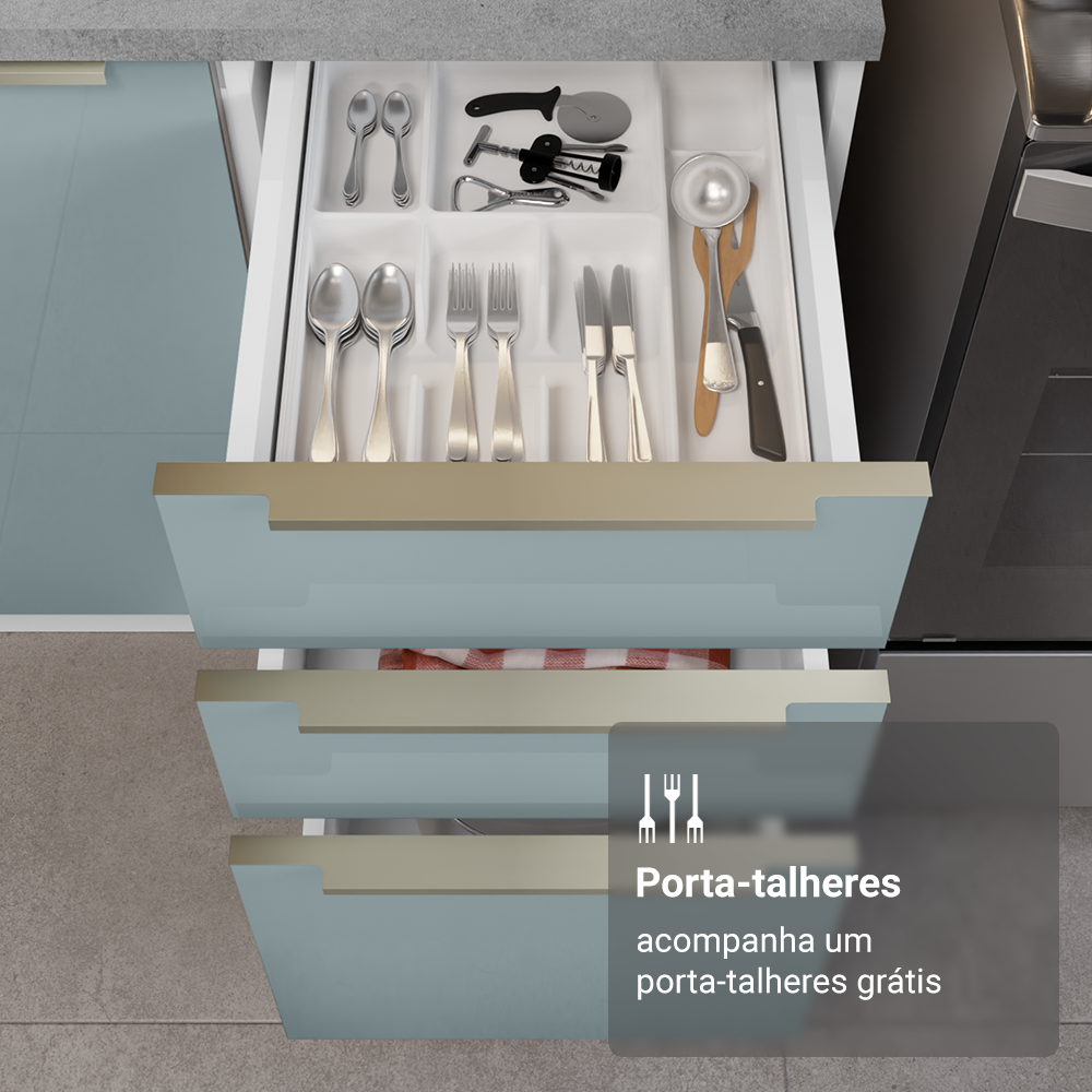 Balcão de Cozinha 40 cm 3 Gavetas Branco/Cinza Lux Madesa