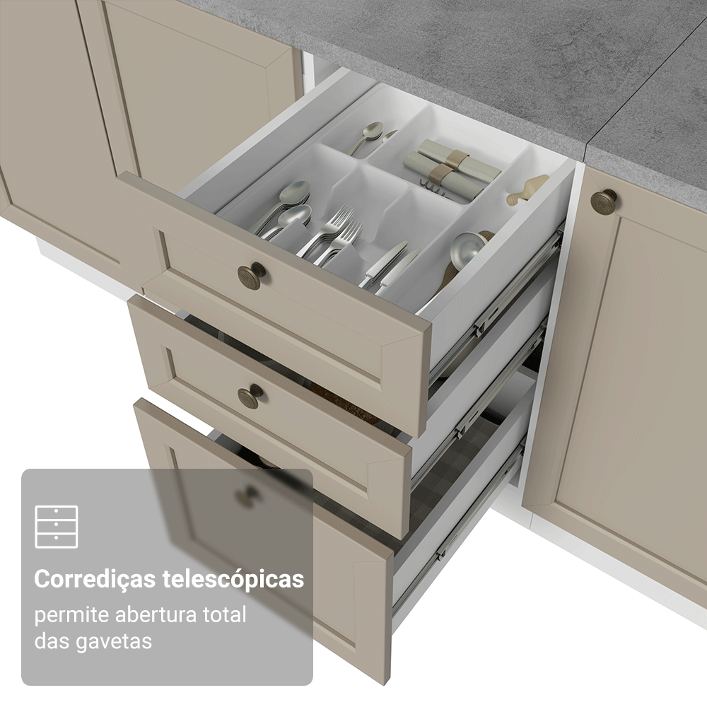 Armário de Cozinha Completa de Canto 549 cm Branco/Crema Vik Madesa 01