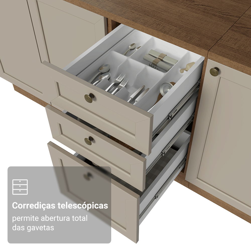 Armário de Cozinha Completa de Canto 549 cm Rustic/Crema Vik Madesa 01