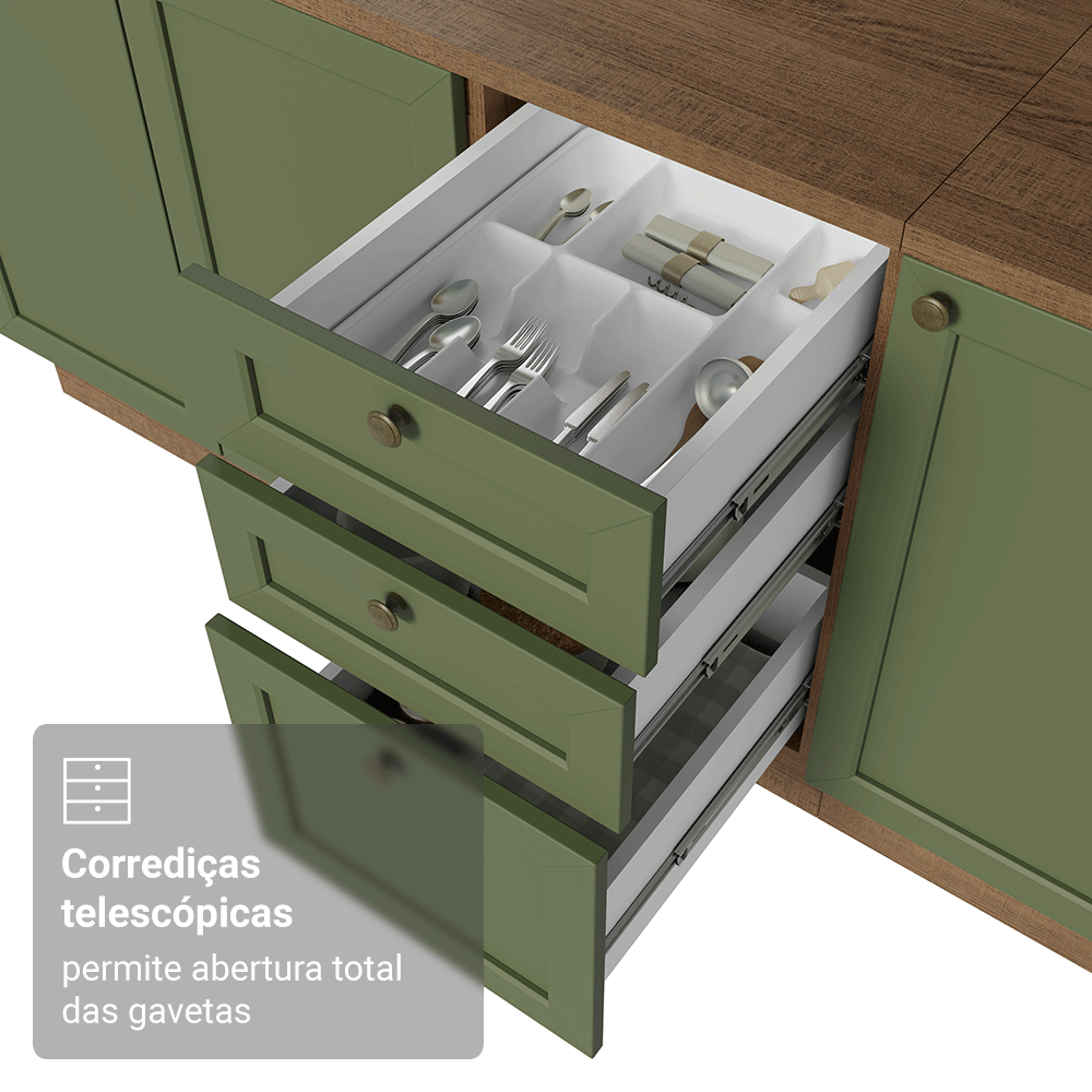 Armário de Cozinha Completa de Canto 549 cm Rustic/Verde Vik Madesa 01