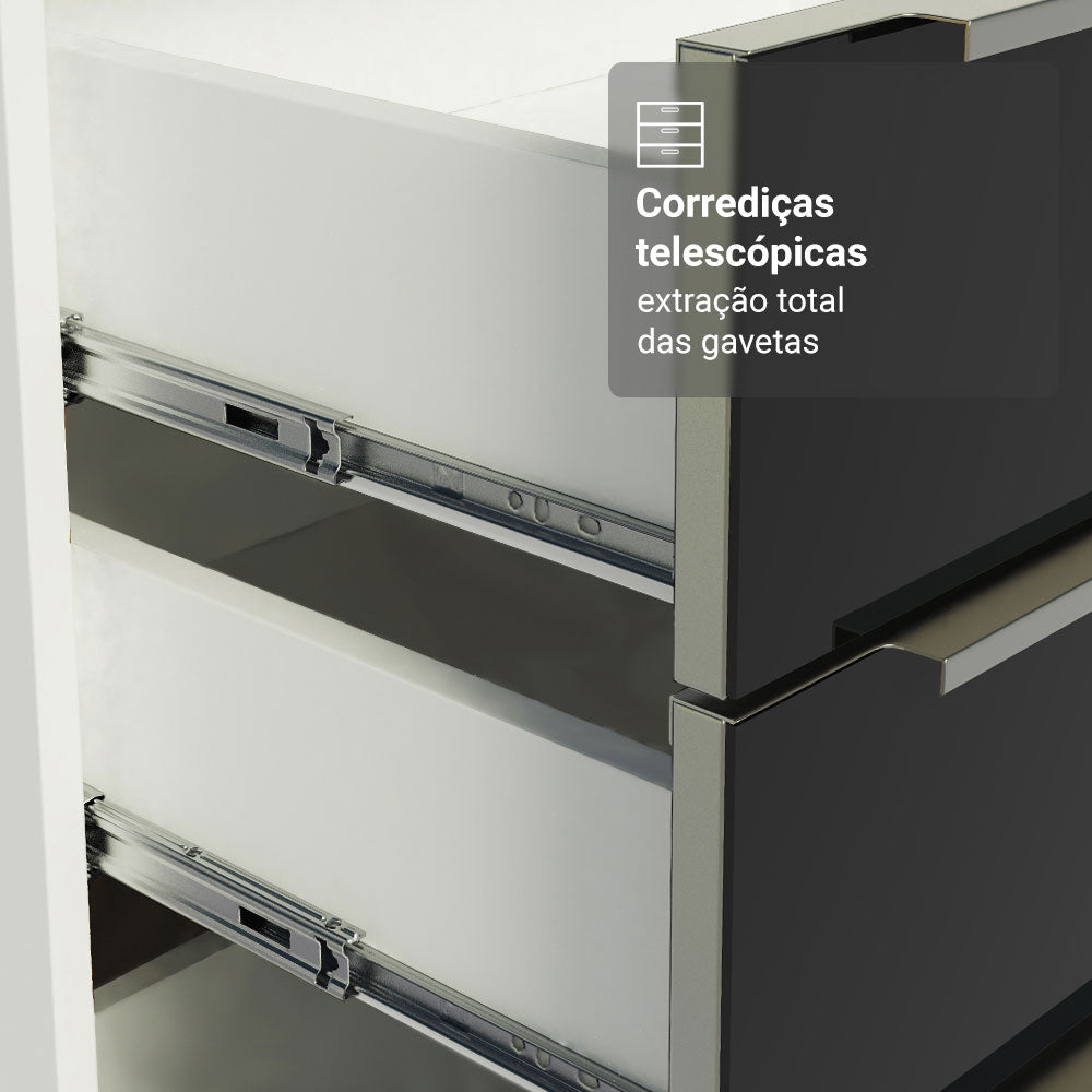 Armário de Cozinha Compacta 200 cm Branco/Preto Lux Madesa 05