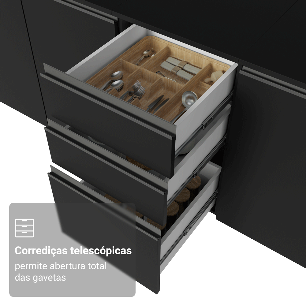 Armário de Cozinha Compacta 200 cm Suspenso Preto Nice Madesa 11