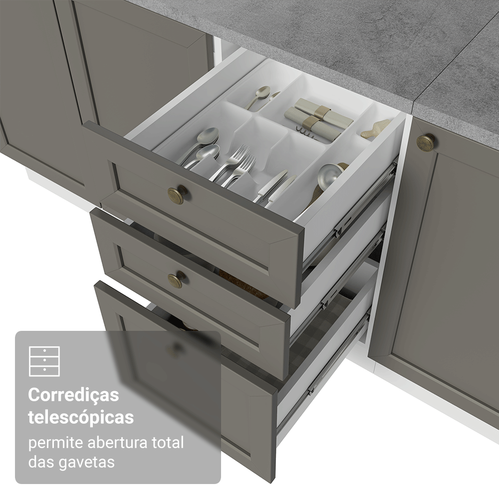 Armário de Cozinha Completa 270 cm Branco/Cinza Vik Madesa 06