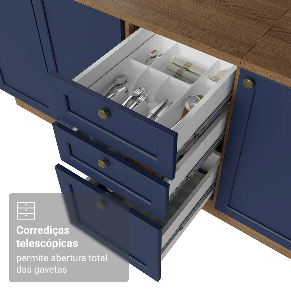 Armário de Cozinha Completa 270 cm Rustic/Azul Vik Madesa 06