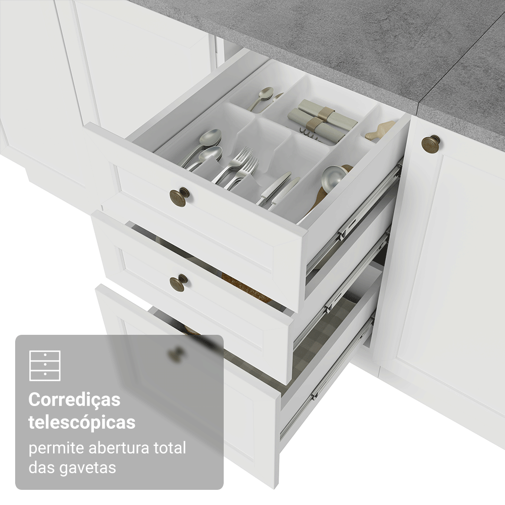 Armário de Cozinha Completa 340 cm Branco Vik Madesa 01