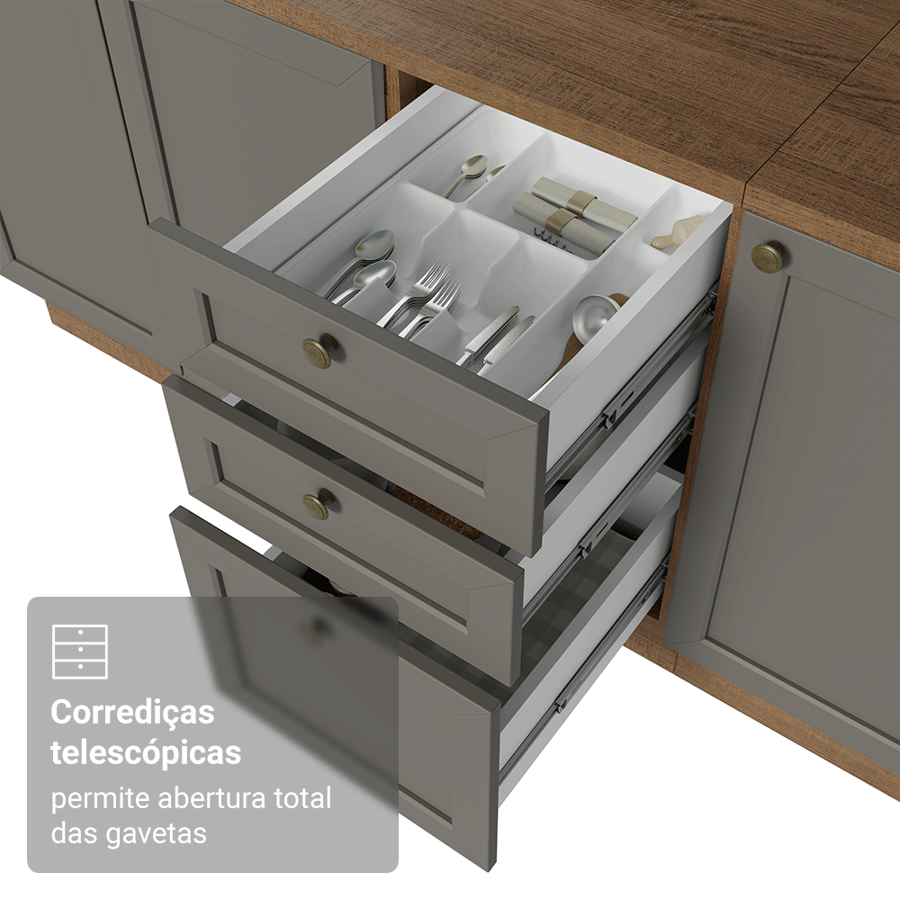Armário de Cozinha Completa 340 cm Rustic/Cinza Vik Madesa 01