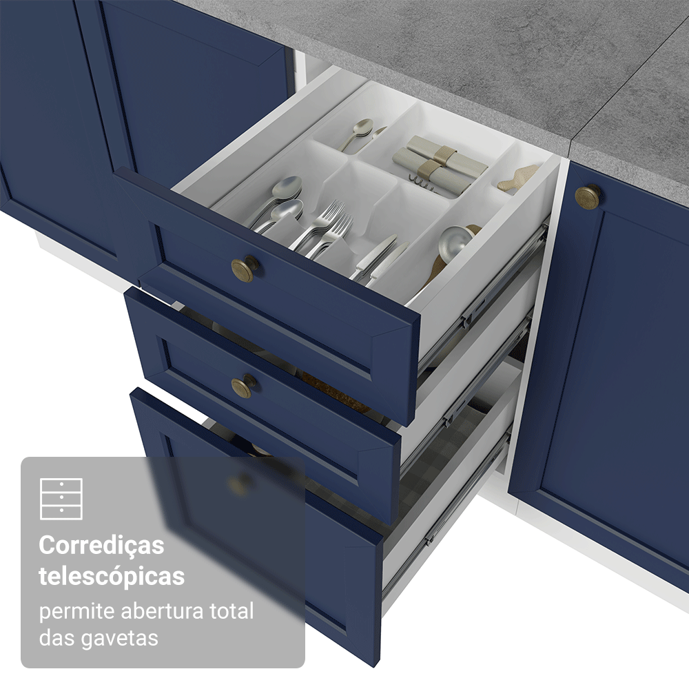 Armário de Cozinha Completa 340 cm Branco/Azul Vik Madesa 01