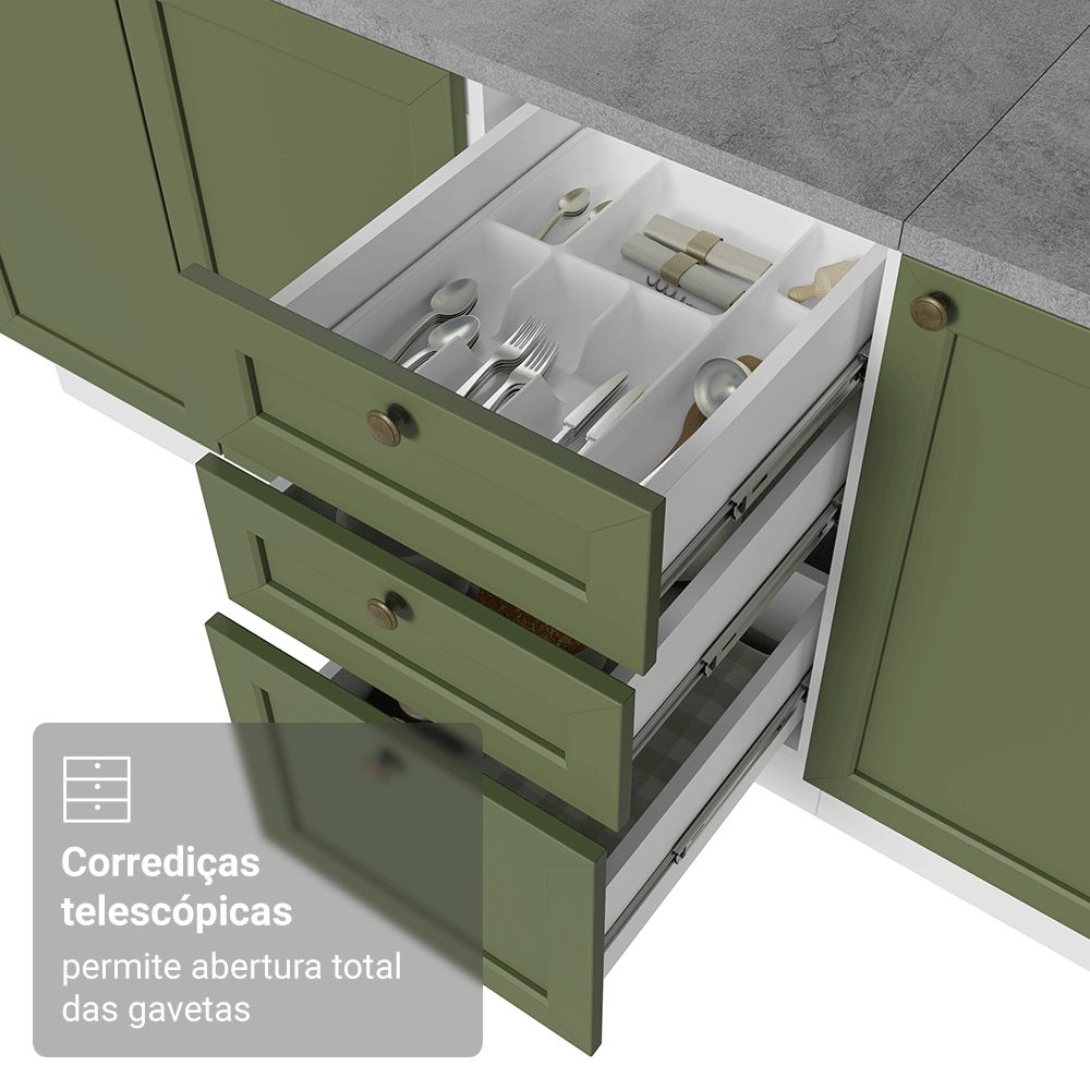 Armário de Cozinha Completa 340 cm Branco/Verde Vik Madesa 01