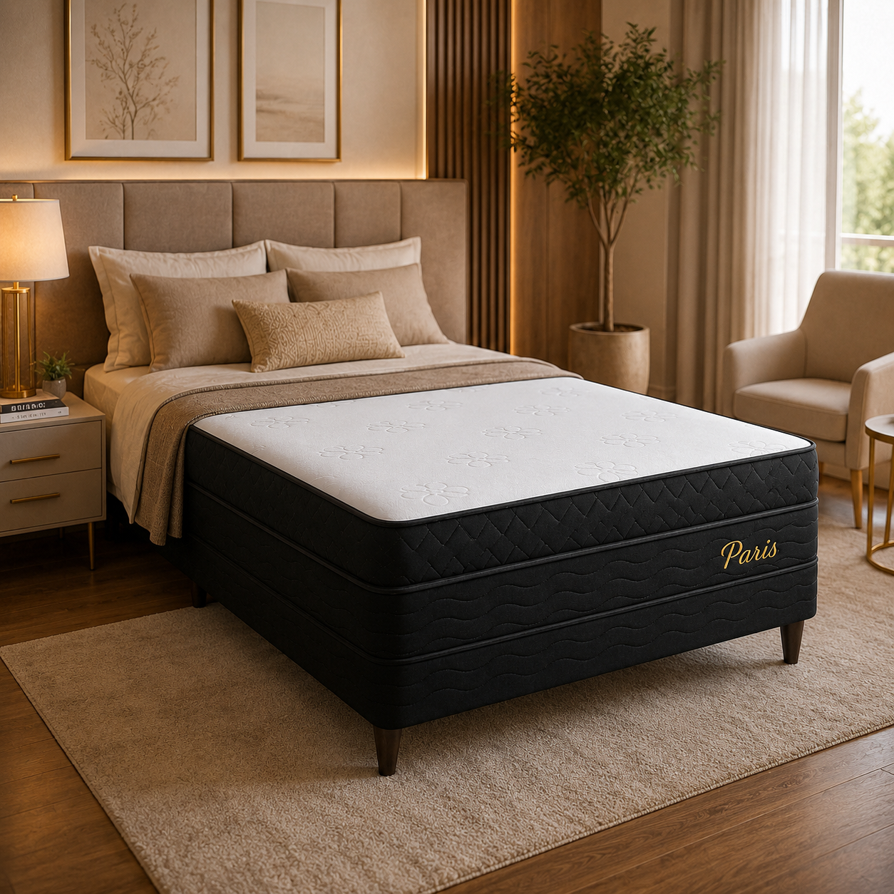 Cama Box Casal (Base + Colchão) Paris Topazio