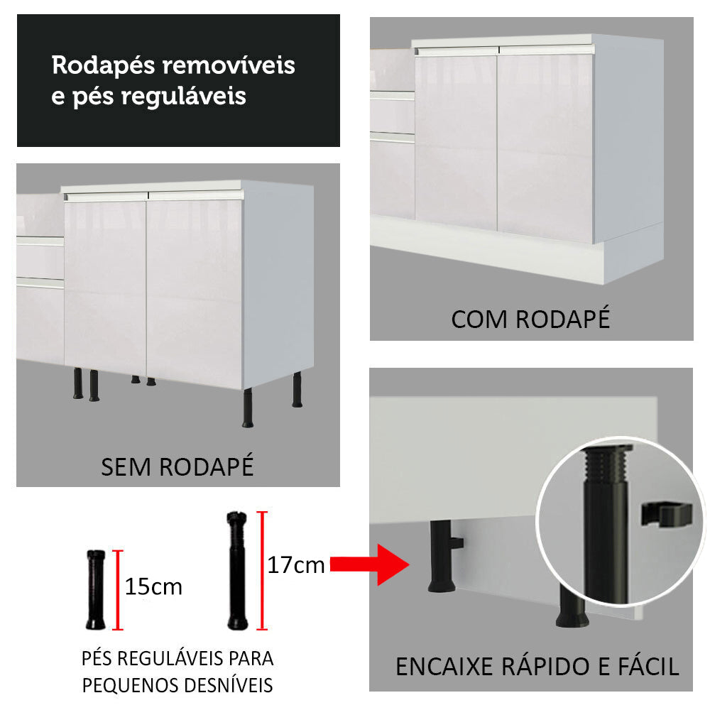 Balcão de Canto Madesa Smart 100% MDF com Tampo 1 Porta Branco Brilho