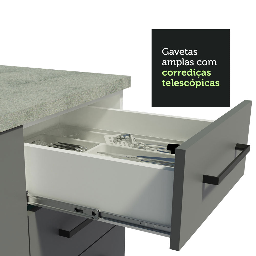Armário de Cozinha Completa 290cm Branco/Cinza Agata Madesa 02