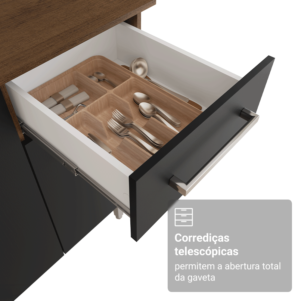 Armário de Cozinha Completa 220 cm Rustic/Preto Deli Madesa 01