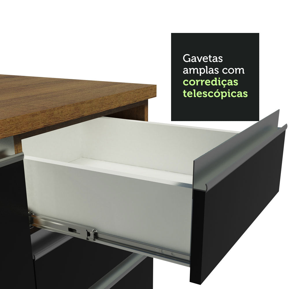 Armário de Cozinha Completa 290cm Rustic/Preto/Crema Safira Madesa 03