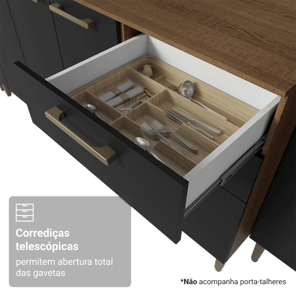 Armário de Cozinha Completa 245 cm Rustic/Preto Lille Madesa 01