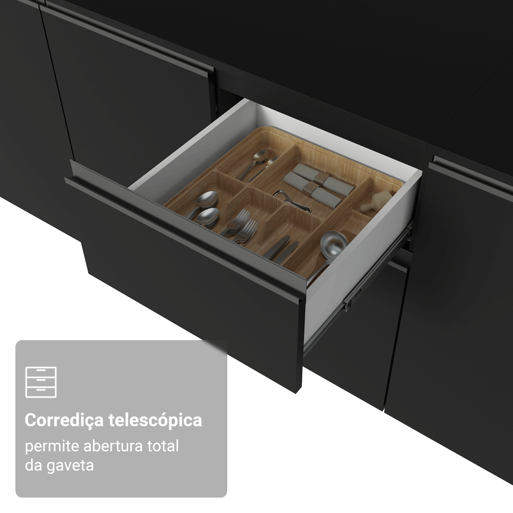 Armário de Cozinha Completa 300 cm Suspenso Preto Nice Madesa 03