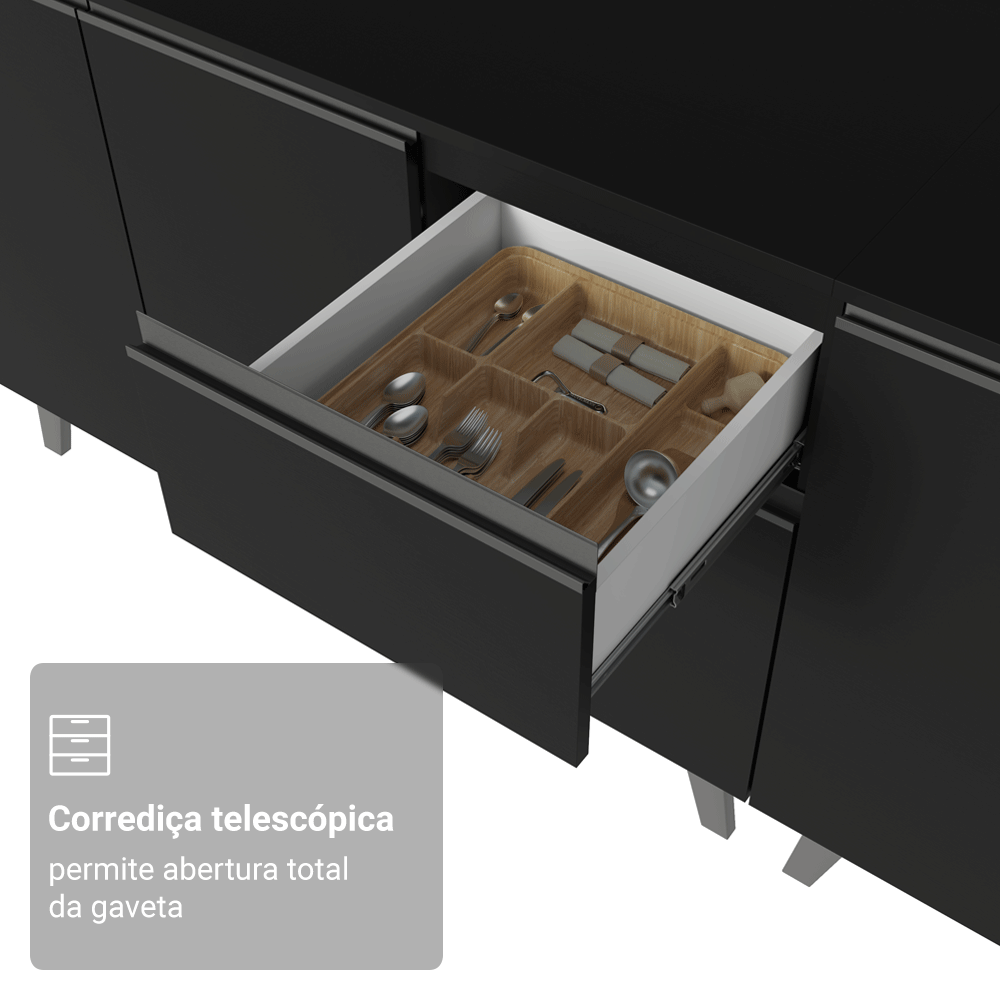 Armário de Cozinha Completa 300 cm Preto Nice Madesa 08