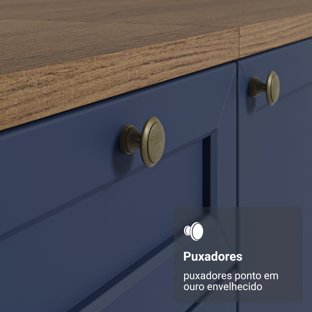 Armário de Cozinha Completa 340 cm Rustic/Azul Vik Madesa 01