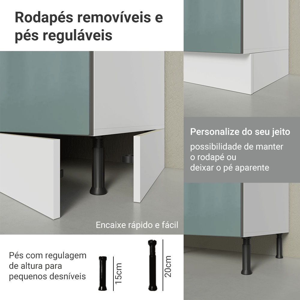 Balcão de Cozinha 120 cm 2 Portas Branco/Cinza Lux Madesa