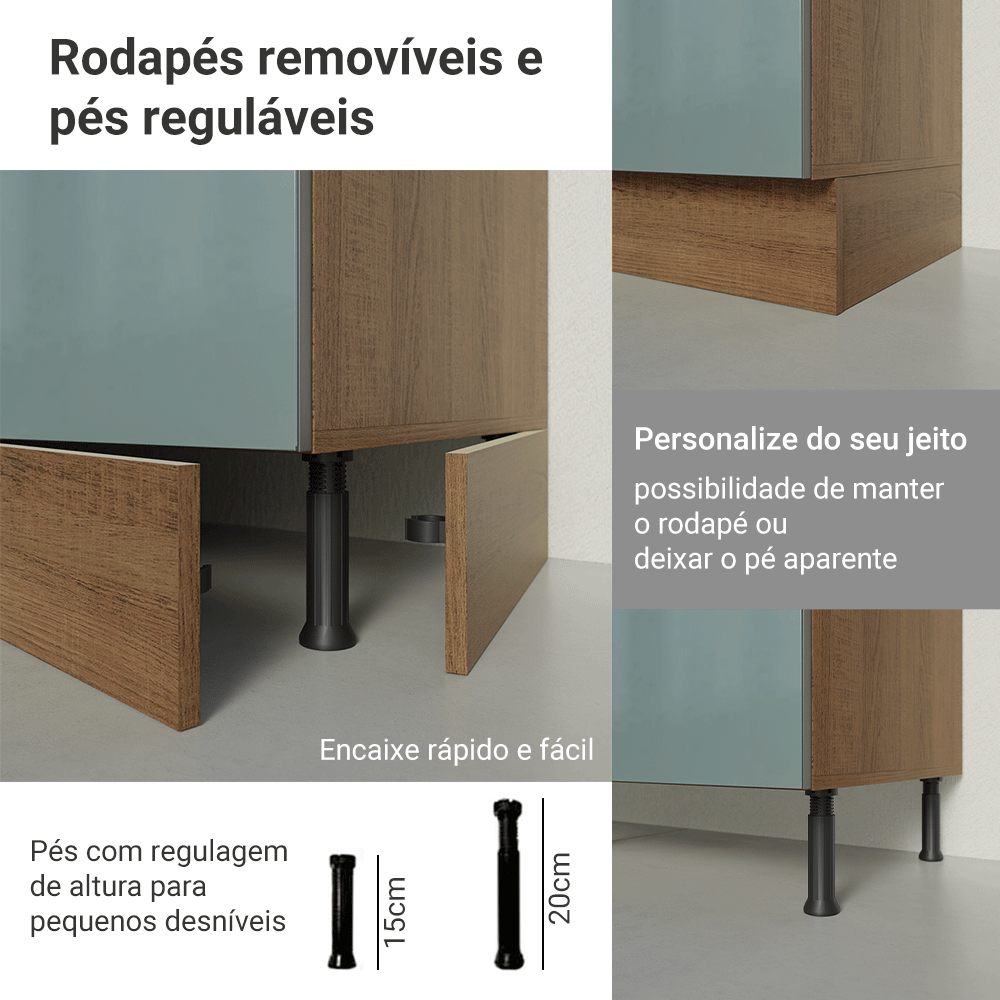 Balcão de Cozinha 40 cm 1 Porta (Sem Tampo) Rustic/Cinza Lux Madesa