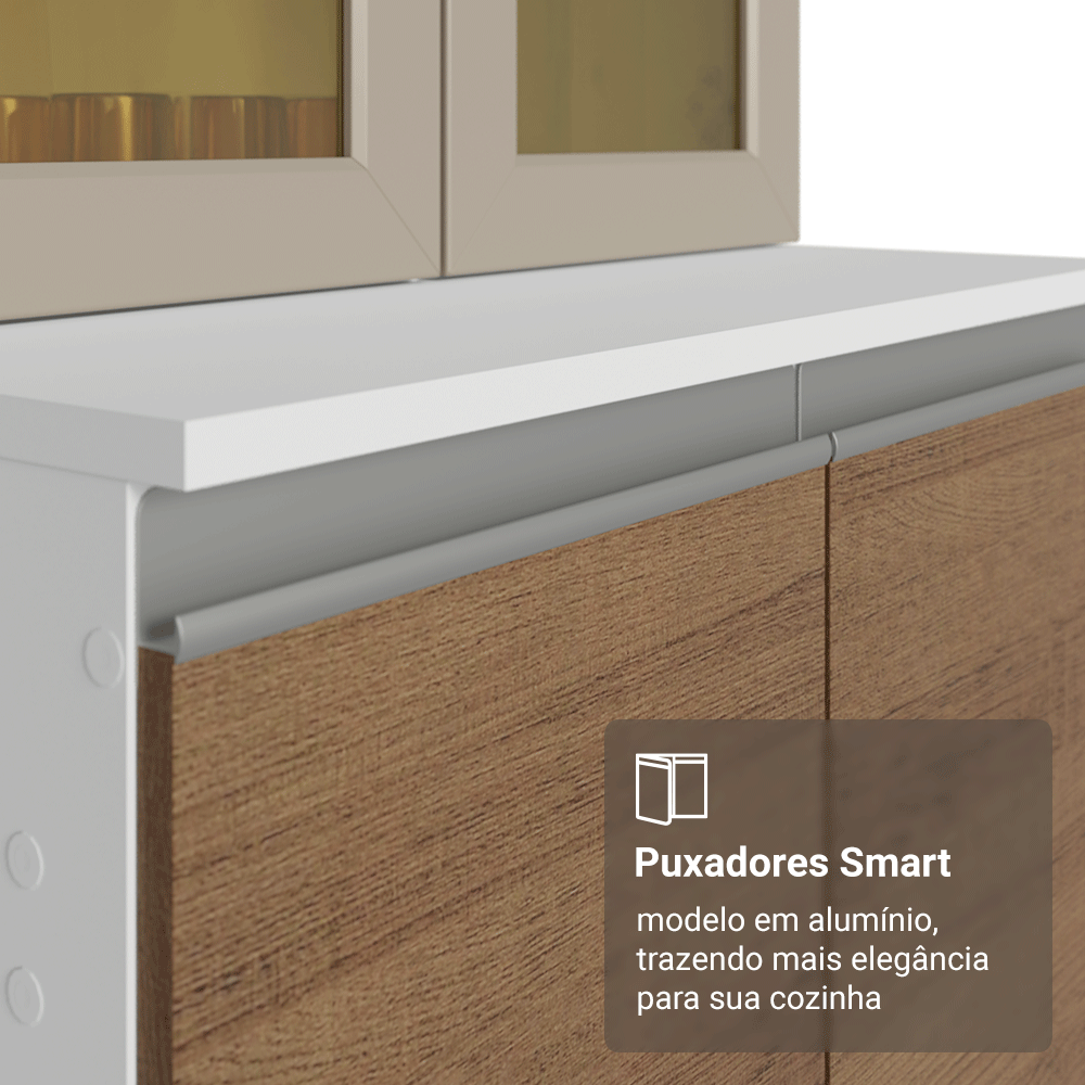 Armário de Cozinha Completa de Canto 507 cm Branco/Rustic/Crema Smart 100% MDF Madesa 01