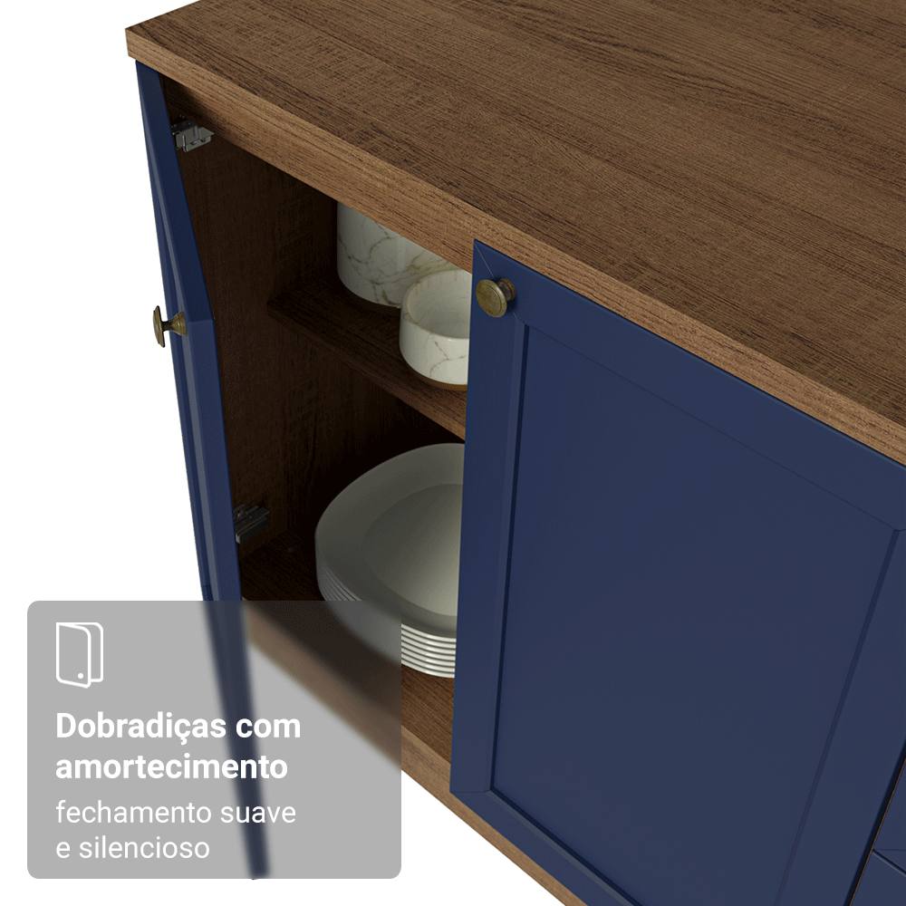 Armário de Cozinha Completa de Canto 549 cm Rustic/Azul Vik Madesa 01