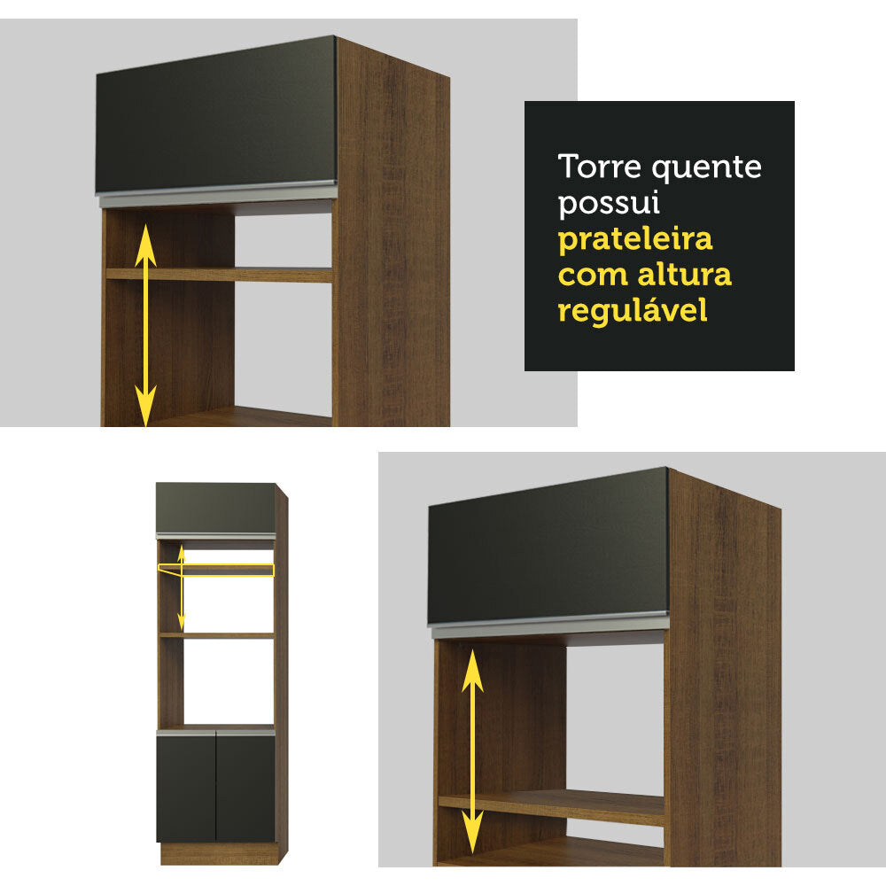 Armário de Cozinha Completa 290cm Rustic/Preto/Crema Safira Madesa 03