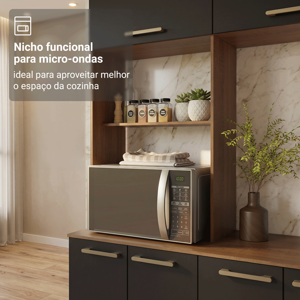 Armário de Cozinha Completa 265 cm Rustic/Preto Lille Madesa 01