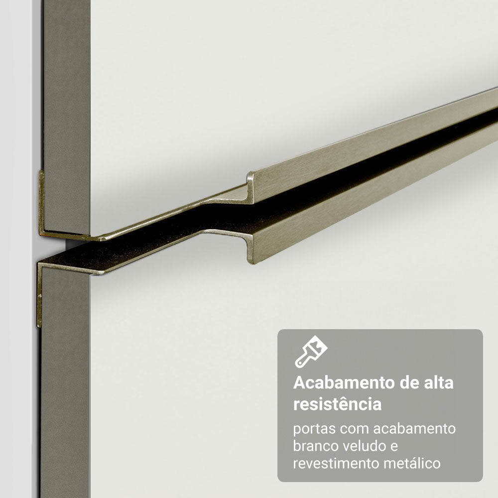 Armário de Cozinha Completa 310 x 60 cm Branco/Branco Veludo Lux Madesa 04