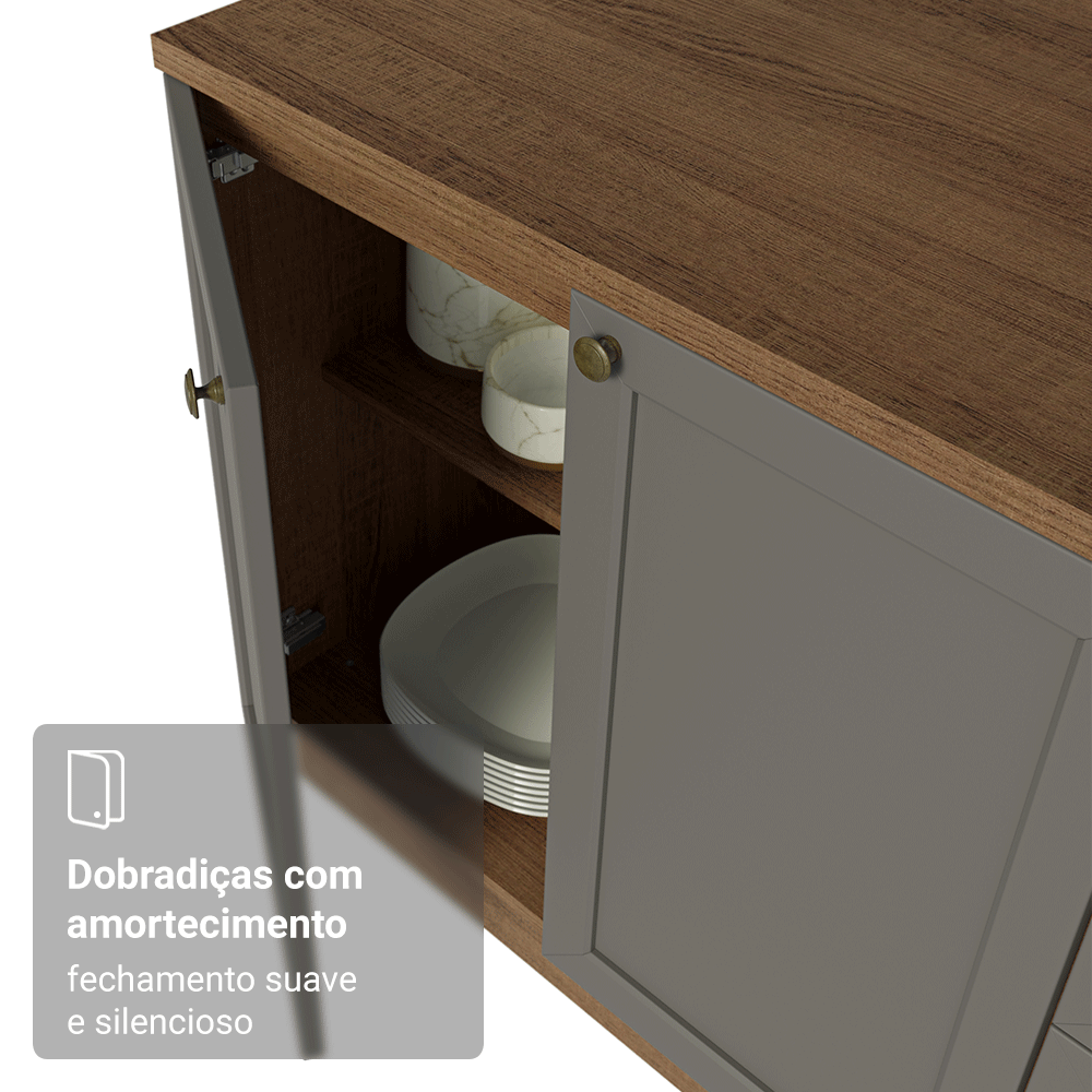 Armário de Cozinha Completa 340 cm Rustic/Cinza Vik Madesa 01