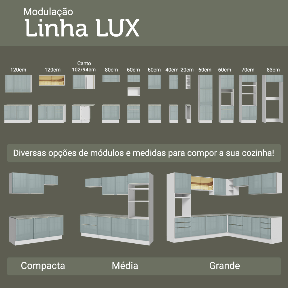 Balcão de Cozinha 70 cm 2 Portas Branco/Cinza Lux Madesa