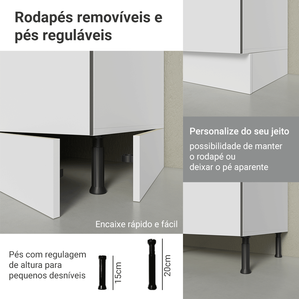 Armário de Cozinha Completa de Canto 416 x 60 cm Branco/Branco Veludo Lux Madesa 01