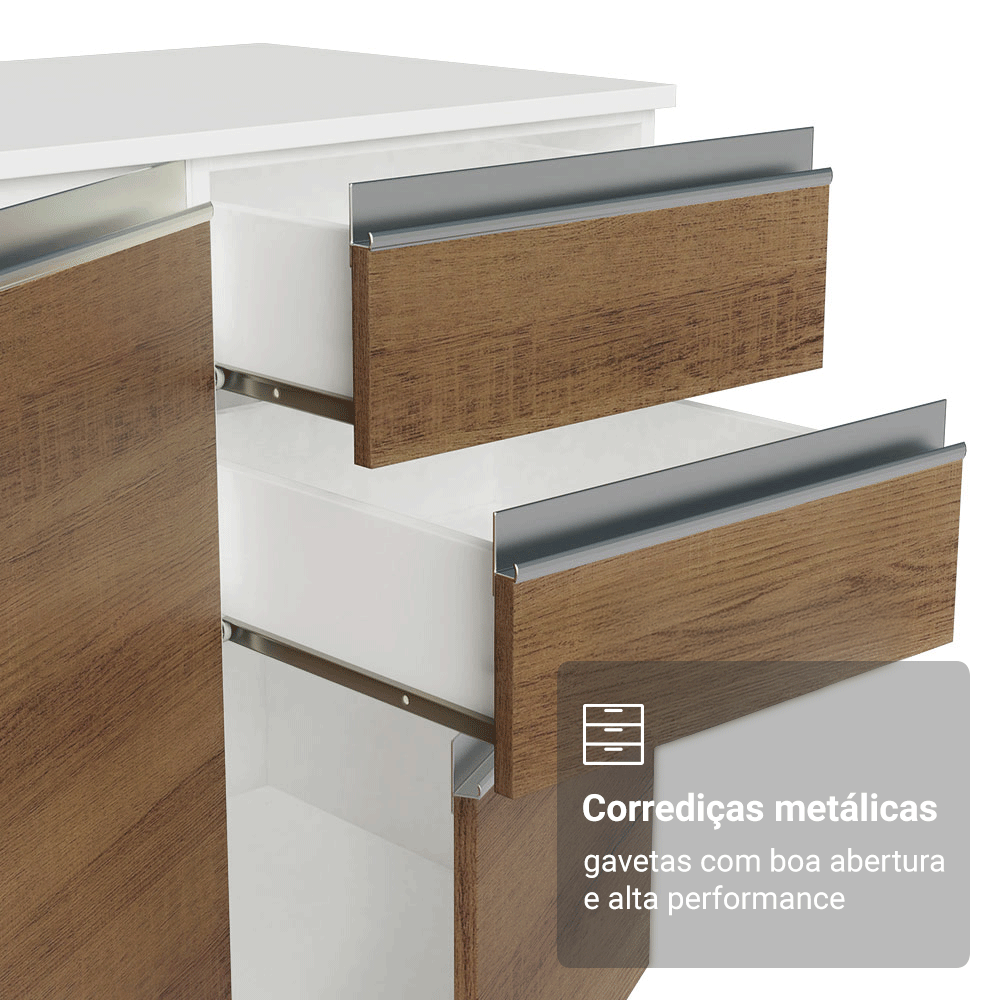 Armário de Cozinha Completa de Canto 507 cm Branco/Rustic/Crema Smart 100% MDF Madesa 01