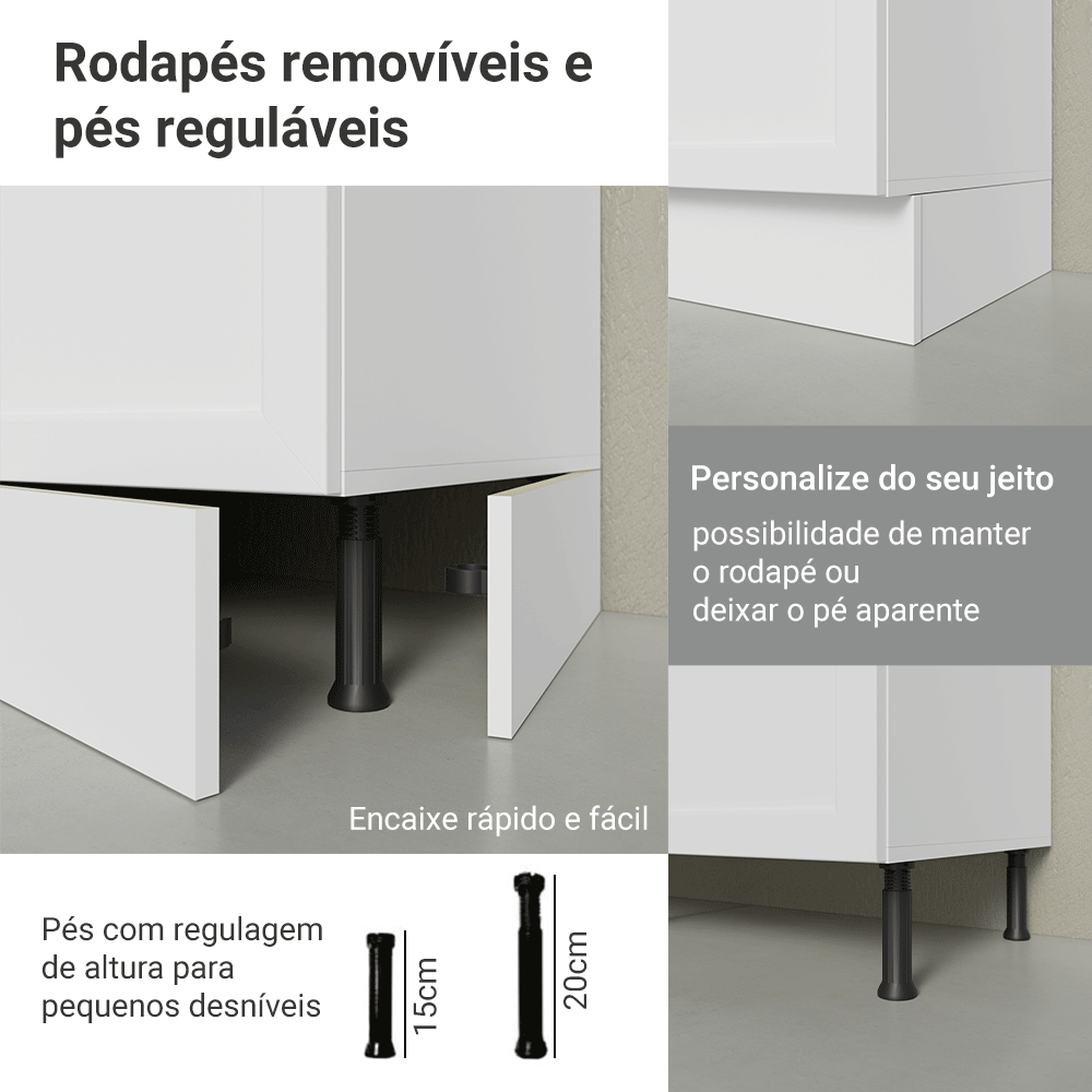 Armário de Cozinha Completa de Canto 549 cm Branco Vik Madesa 01