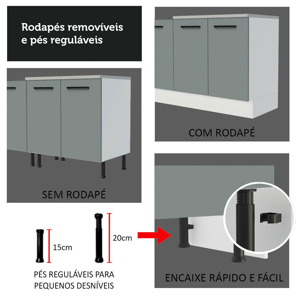 Armário de Cozinha Completa 290cm Branco/Cinza Agata Madesa 02