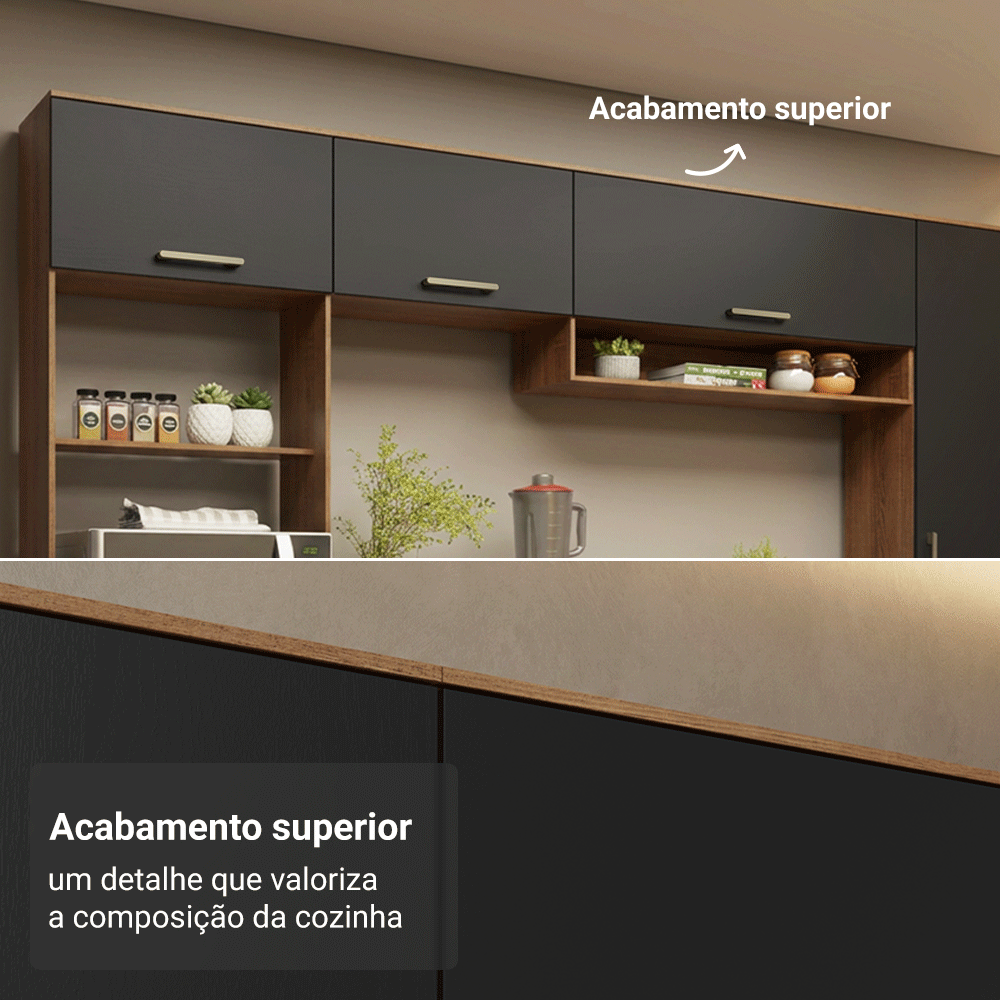 Armário de Cozinha Completa 225 cm Rustic/Preto Lille Madesa 01