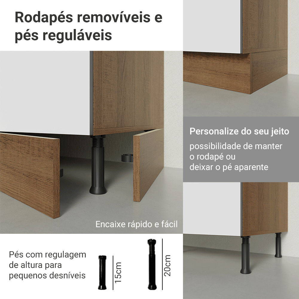 Armário de Cozinha Completa 310 x 60 cm Rustic/Branco Veludo Lux Madesa 04