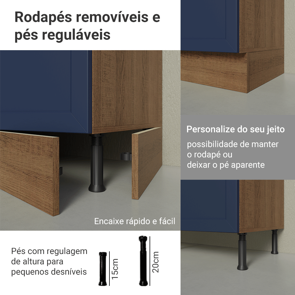 Armário de Cozinha Completa 270 cm Rustic/Azul Vik Madesa 05