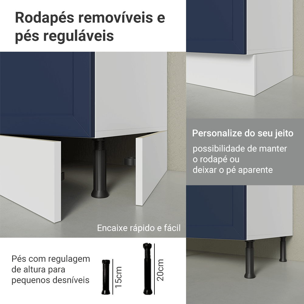 Armário de Cozinha Completa 270 cm Branco/Azul Vik Madesa 06