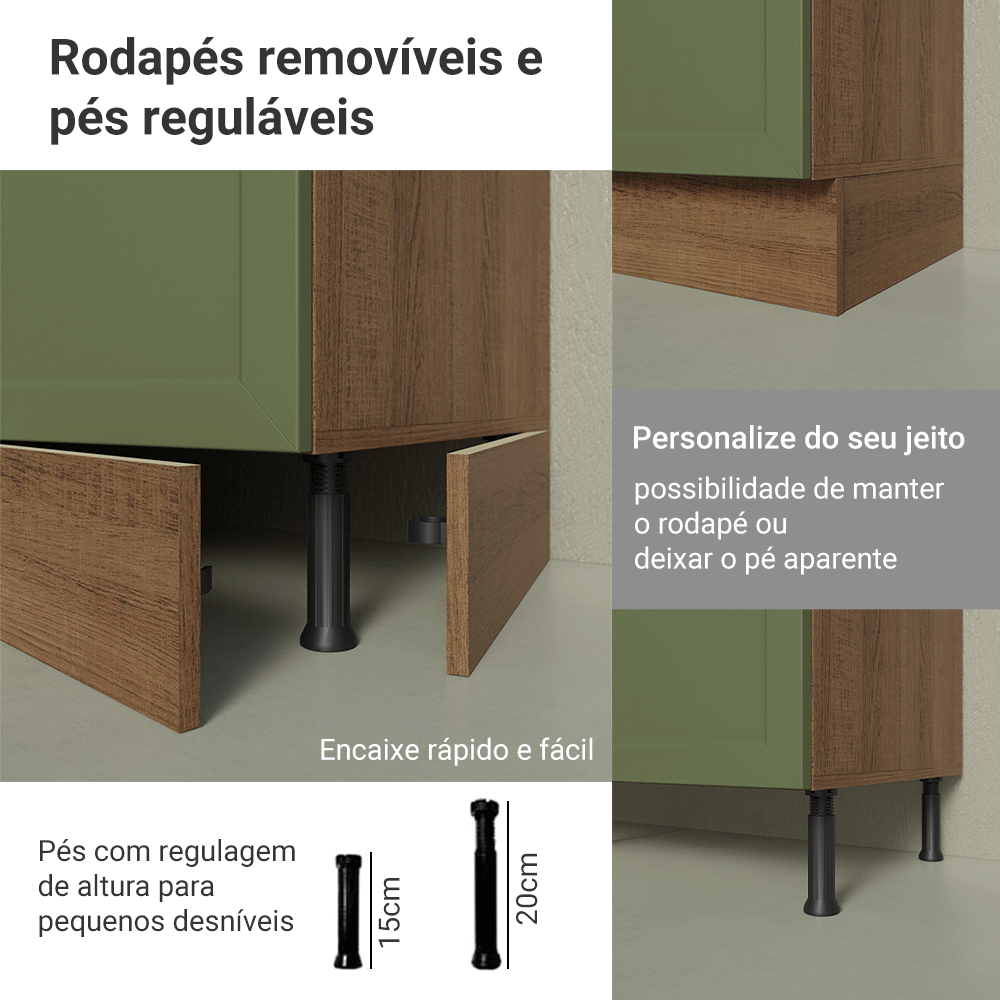 Armário de Cozinha Completa 270 cm Rustic/Verde Vik Madesa 06