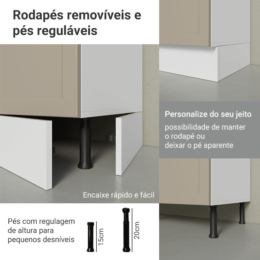 Armário de Cozinha Completa 340 cm Branco/Crema Vik Madesa 01