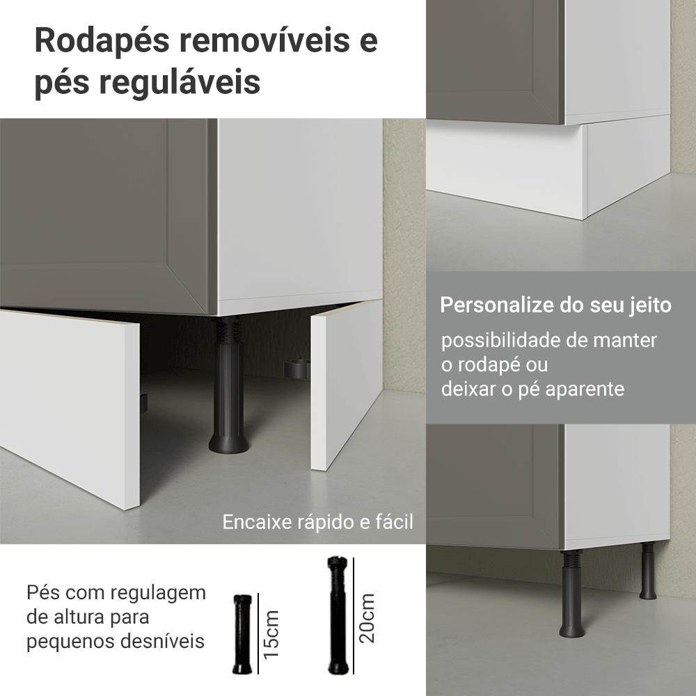 Armário de Cozinha Completa 340 cm Branco/Cinza Vik Madesa 01
